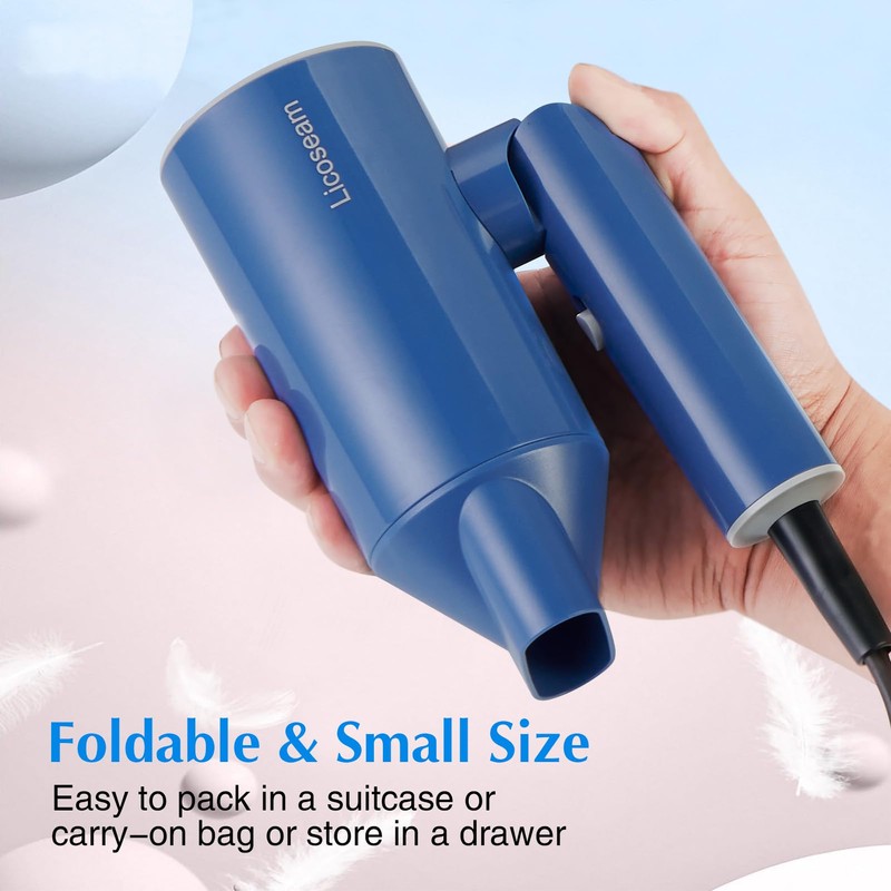 1600W Small Foldable Travel Hair Dryer, Blue