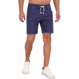 Chino Shorts Men 7 Inch Mens Shorts Casual with Elastic Waistband Navy Dye Washing (ONE006-NAVY-30)