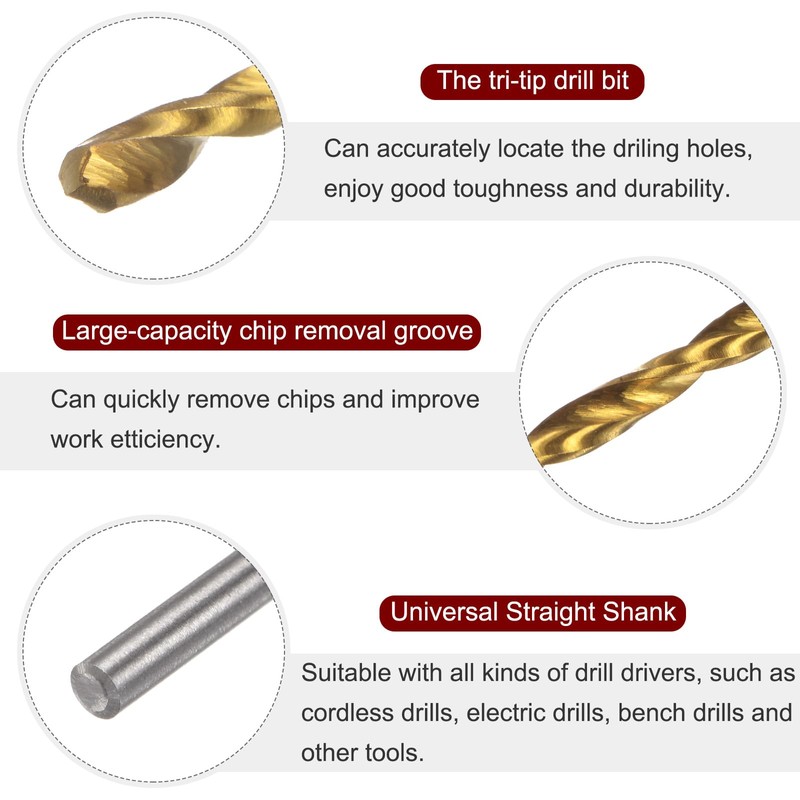 sourcing map 10pcs Brad Point Drill Bit 2mm(5/64") Dia Straight