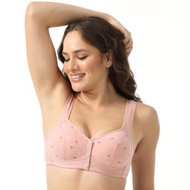 Daisy Bras for Women, Front Snap Closure Padded Bra for Older Senior Women, No Underwire Comfortable Bra Pink 36D