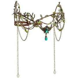 MOSTORY Bronze Woodland Elf Crown - Green Elf Headpiece with Tassel for Medieval Renaissance Accessoires Women, Forest Fairy Circlet for Renfaire Fairycore Cosplay Viking Outfit