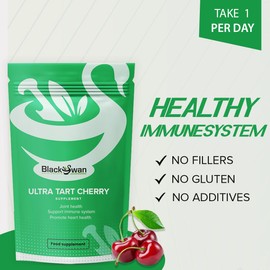 Black Swan supplements Black Swan Tart Cherry Capsules - 1000mg Antioxidant Formula Immune System Muscle Joint Health Better Sleep Enhanced Energy Levels Natural Supplement - 30 Caps 1 Month Supply