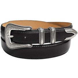 Brenton Italian Calfskin Genuine Leather Designer Dress Belt with Western Silver Plated Buckle Set - Assembled in The USA (Smooth Black, 36)
