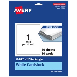 Avery Printable Rectangle Cards, 8.5" x 11", Matte White Cardstock, Print-to-The-Edge, Laser/Inkjet Cards, 50 Total