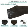 DOORES Clip-In Real Hair Extensions, Dark Brown, 40 cm, 16