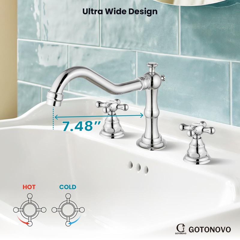 gotonovo Bathroom Faucet 3 Hole 8 Inch Widespread Bathroom Sink