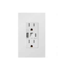 HANIVERSE USB Wall Outlet with Night Lights, 15A USB Wall Outlet with Night Lights, Type A & Type-C in-Wall Fast Charger, 5.0A 25W, White