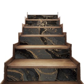 AMAZING WALL Home Luxury Fluid Golden Marble Printed Staircase Risers Stairs Self Adhesive Decoration Mural Wall Sticker Set 6 PCS