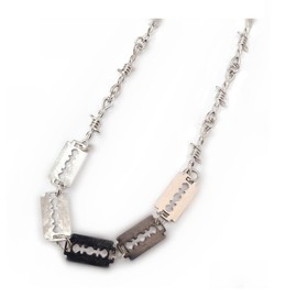 Caiyao Punk Safety Thorns Razor Blade Necklace Personality Gothic Hiphop Rock Padlock Metal Necklace for Men-Thron Blade