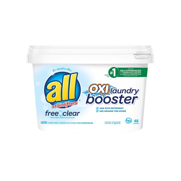 all OXI Laundry Booster for Sensitive Skin, Free Clear, 52 Ounces, 48 Loads