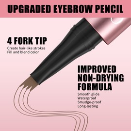 W3W Eyebrow Pencils for Women - Microblading Eyebrow Pencil with Precise 4-Fork-Tip Waterproof Eyebrow Pen Smudge-Proof Eye Brow Pencils Create Natural Hair-Like Brows, Last All-Day, Light Brown