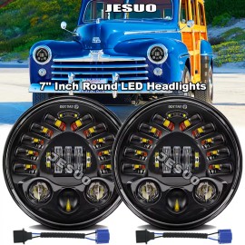 JESUO Pair For Ford Deluxe 1939-1951 7" Inch Round LED Headlights Lamp Housing New