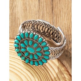 TOPACC Turquoise Cuff Bracelet for Women with Turquoise Ring Western Cowgirl Bracelet Bohemian Jewelry Set for Western Outfit