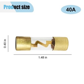 40A AGU Fuse Gold Plated Glass Inline Car Audio, 5Pack Glass Fuse for Car/Auto/Marine Audio Stereo Amplifier Power Protection, Audio Stereo Sytem Fuse (40A)