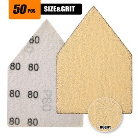 POLIWELL 50PCS 90mm x 65mm 80 Grit Triangle Sanding Sheets Hook & Loop Replace Milwaukee M12 Orbital Detail Sander Accessories, Alumina Abrasive Sandpaper for Wood Finishing, Detail Sanding