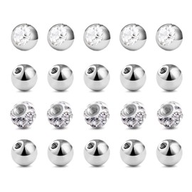 Besyvvin 20pcs Piercing Balls 3mm Stainless Steel Silver 1.2mm Replacement Balls Spike Black Gold for 16G Lip Eyebrow Septum Piercing