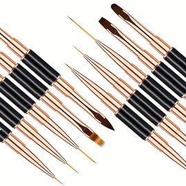 5Pcs Nail Art Bushes Set Double-Ended Professional Gel Polish Nail Art Design Painting Tools Nail Art Liner Brush (5/7/9/11/15/20mm) for Nails Detail, Long Lines, Ombre, Drawing(Black)