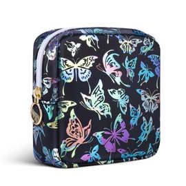 Travel Cosmetic Bag, 3.9 Inch Mini Makeup Organiser Bag, PU Leather Toiletry Bag, Wash Bag with Butterfly Motif, Gift for Best Friend, Sister, Women, black