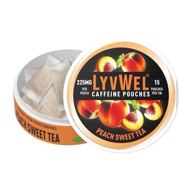 Lyvwel Caffeine Pouch - 225mg Caffeine Energy Drink Pack for Energy and Nootropic Support Beverage Traditional - Flavour: Peach Sweet Tea