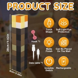 WDKXCN Wall Fackel Nachtlicht, USB Wiederaufladbar Craft Fackel Lampe mit 4 Farbe, 28cm 3D Lampe Fackel Wandlampe, LED Fackel Kinder für Hand Oder Wandhalterung Beleuchtung Spielzeug Geschenke