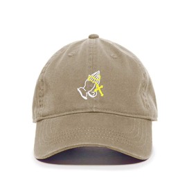 Praying Hands Baseball Cap Embroidered Cotton Adjustable Dad Hat Khaki
