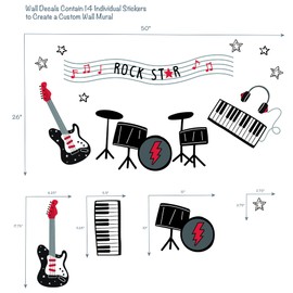 Lambs & Ivy Rock Star Musical Instruments Wall Decals/Stickers - Drums/Guitar