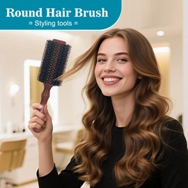 SUNBIRD Professional Curling and Straightening Styling Brush - Nylon & Boar Bristle Round Blow Dry Brush for Frizz Control, Enhanced Shine & Volume. Unisex Styling Tools (Large)