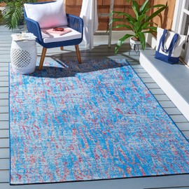 SAFAVIEH Washable Rug Outdoor Summer Collection - 6'6" x 9'4", Blue & Red, Non-Shedding & Easy to Clean, Ideal for Patio, Backyard, Mudroom (SMR408M)