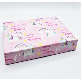 2 Sheets 6th Birthday Unicorn Theme Girl Pink Wrapping Paper Age 6 Cute Unicorn and Rainbow Design Birthday Giftwrap Female Pink (PA)
