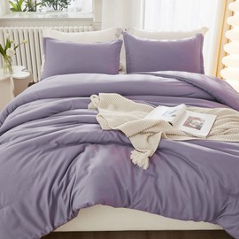Litanika Grayish Lavender Purple Comforter Set Queen Size, 3 Pieces Lightweight Solid Bedding Comforter Set, All Season Fluffy Bed Set (90x90In Comforter & 2 Pillowcases)