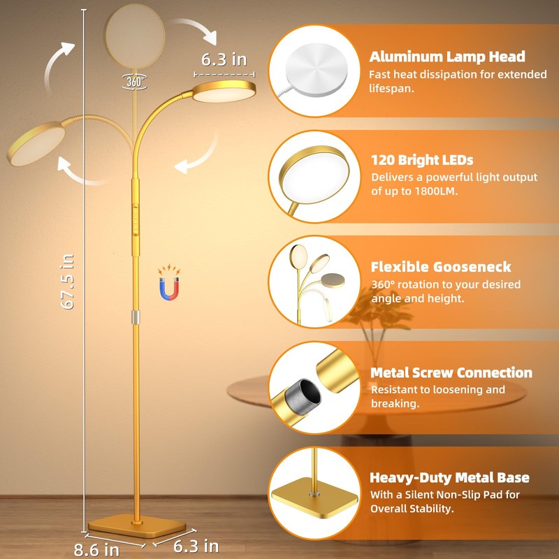 PACOVY Floor Lamp, Adjustable Height Floor Lamps for Living Room