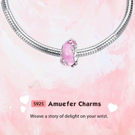 Amuefer Nature Flowers Hexapod Dangle Charms for Bracelets 926 Sterling Silver with Cubic Zirconia Pendant for Necklaces Birthday Christmas Jewellery Gifts for Women, Silver, Cubic Zirconia