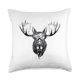 Moose with Ski Goggles Skiing Snowboarding Winter vacation Throw Pillow