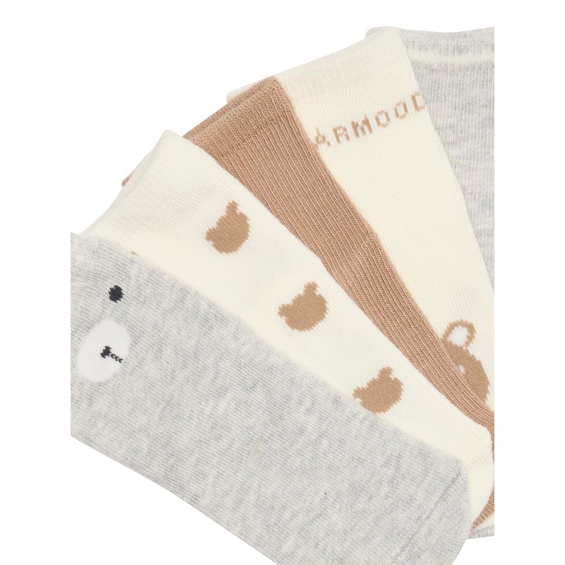 Vertbaudet Pack of 5 Baby Socks Bear, white, 23 -
