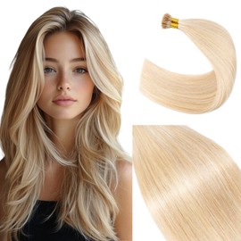 Rich Choices I Tip Hair Extensions Human Hair 100% Real Remy Human Hair Extension Pre Bonded Keratin Stick In 100 Strands 0.5g/Strands 16 Inch #18P613 Ash Blonde Highlight Bleach Blonde