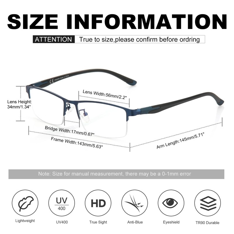 CARA Ultra Lightweight Progressive Multifocus Reading Glasses Men, Metal Frame