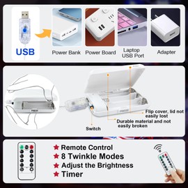 chzk 2 Pack String Lights Plug in, 19.6FT 50 LED Red White Blue Star American Flag Fairy Lights 8 Modes Remote & Timer 16FT Mini Light for 4th of July Independence Day Window Indoor Outdoor