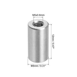 uxcell 10Pcs M5 Round Connector Nuts, 304 Stainless Steel Coupling Nut 12mm/0.47" Length Sleeve Rod Bar Stud Nut for Bracket, M5x12x8mm