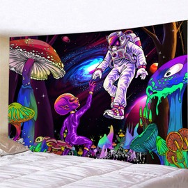FENDROM Blacklight Astronaut Space Tapestry,Alien Mushroom Galaxy Universe Planet Glow in Dark Wall Hanging for Men, Boys and Teens Cool Poster Room Decor