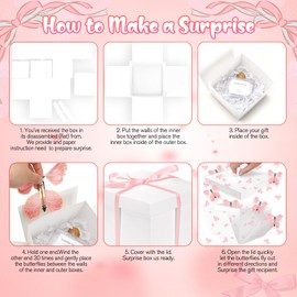 3D Pink Bow Flying Butterfly Explosion Gift Box, Pop Out Unique Exploding Surprise Box with 3D Ornament for Birthdays, Wedding, Pink Bow Party Decorations (A)