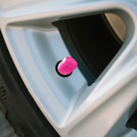 Glow in The Dark Tire Valve Stem Caps, 5 Pack Luminous Tire Valve Stem Caps, Fluorescent Car Tire Pressure Caps, Universal for Cars, Trucks, SUVs, Motorcycles, Bikes (Pink)