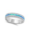 Blue Simulated Opal Eternity Wedding Ring .925 Sterling Silver Stripe