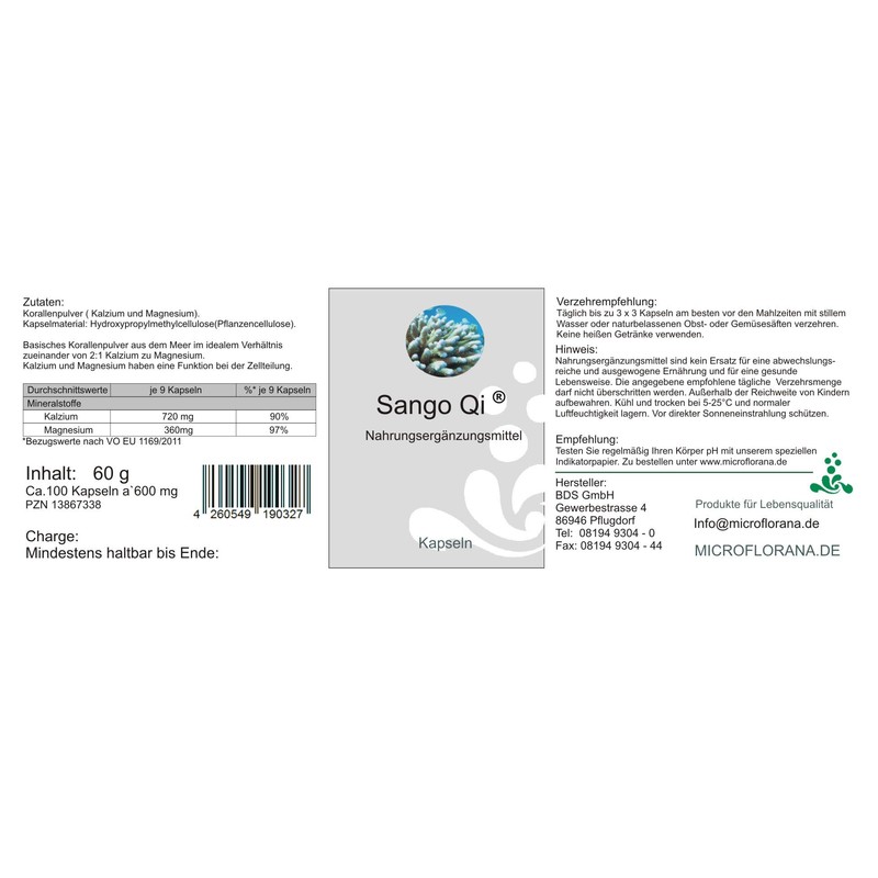Sango Qi 100 Capsules - 100% Natural Calcium and Magnesium