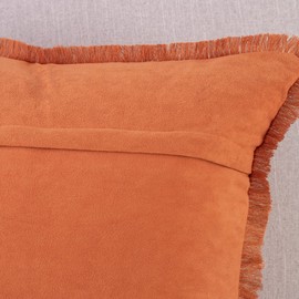 Madizz Suede Leather Cushion Covers with Fringe Tassels Soft Decorative Cushion Covers for Sofa Bedroom Cushion Cover Orange 60 x 60 cm Square Set of 2