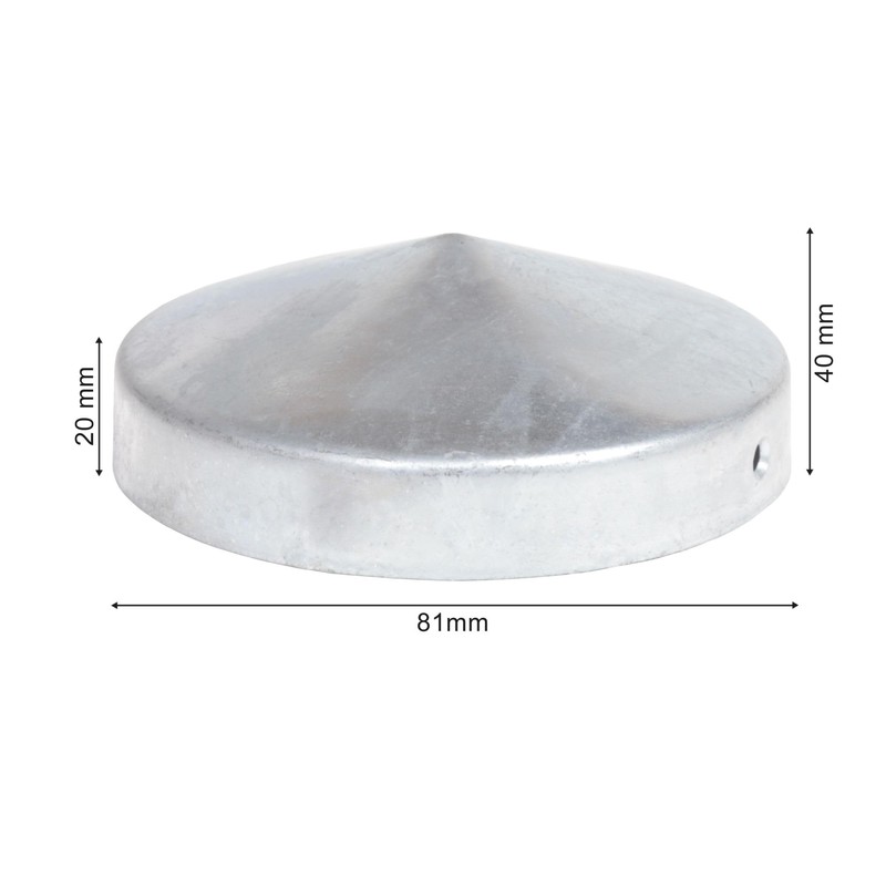 4 x Post Caps Round Steel Fire-Dip Galvanised 81 mm