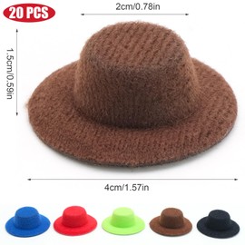 INHEMING Pack of 20 Miniature Doll Hats, Mini Top Hat Sombrero Hats, Small Hats Felts, for DIY Decoration
