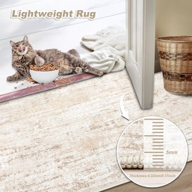 Area Rug Washable Rug 5x7: Modern Abstract Living Room Rug Anti-Slip Backing Stain Resistant Soft Indoor Carpet for Bedroom Kitchen Dining Room Table Home Office(Modern Beige,5'x7')