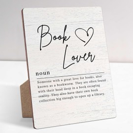 Book Lover Definition Farmhouse Wood Sign with Stand for Women's and Men's Desk - Inspirational and Positive Office Decor with Rustic Charm and Encouragement for Home or Office Shelf