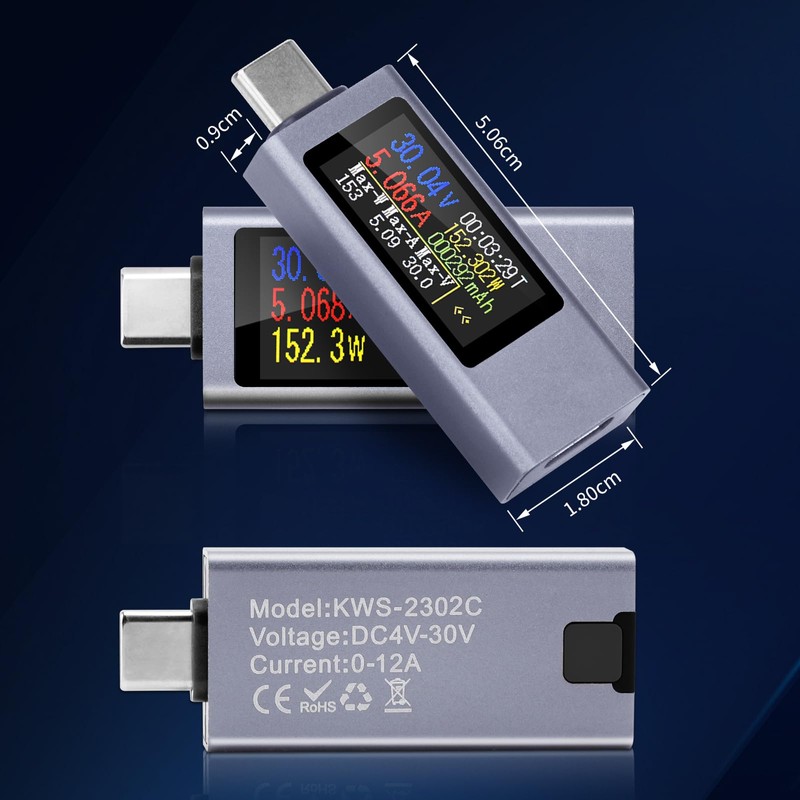 VOKTTA USB C Tester Meter USB C Meter 4-30V 0-12A