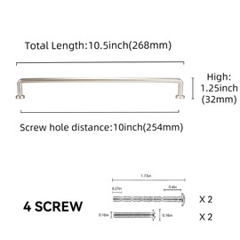 POVEFONK 6 Pack 10 inch(254mm) Brushed Satin Nickel Kitchen Cabinet Handles Cabinet Pulls Drawer Pulls Kitchen Cabinet Hardware Kitchen Handles Drawer Pulls Dresser Handles